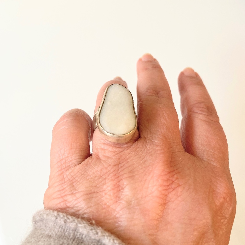 Ring, Silver & Marble, Adjustable - image 1